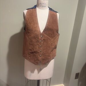 Vintage Brown Suede Vest with Snaps Unisex